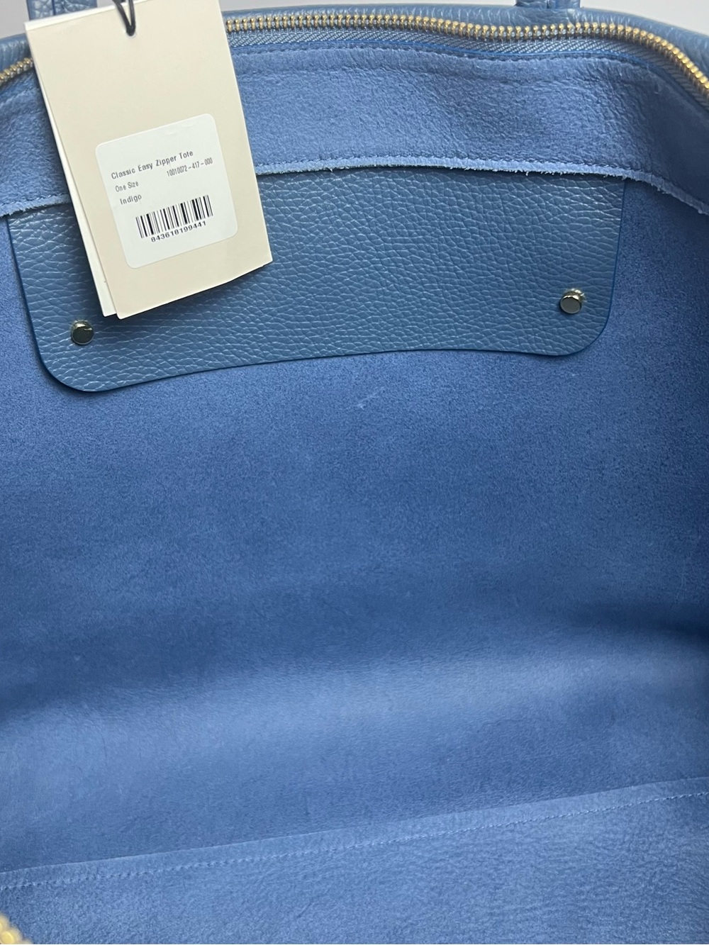 Cuyana Classic Easy Zipper Tote Rare Indigo Blue Italian Pebbled Leather Large - Picture 9 of 15
